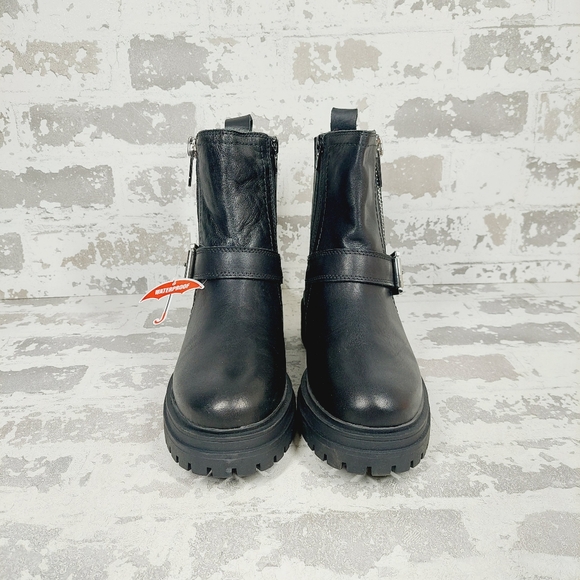 NEW Blondo Garnet Waterproof Biker Lug Sole Black Leather Moto Ankle Boot B614 - Picture 6 of 11